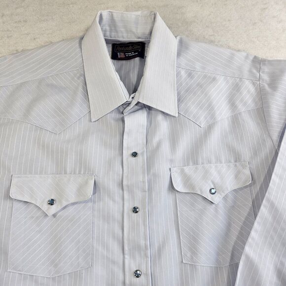 VTG Panhandle Slim Pearl Snap Shirt Mens 16.5 Blue Textured Stripes Western 90s - Picture 10 of 13